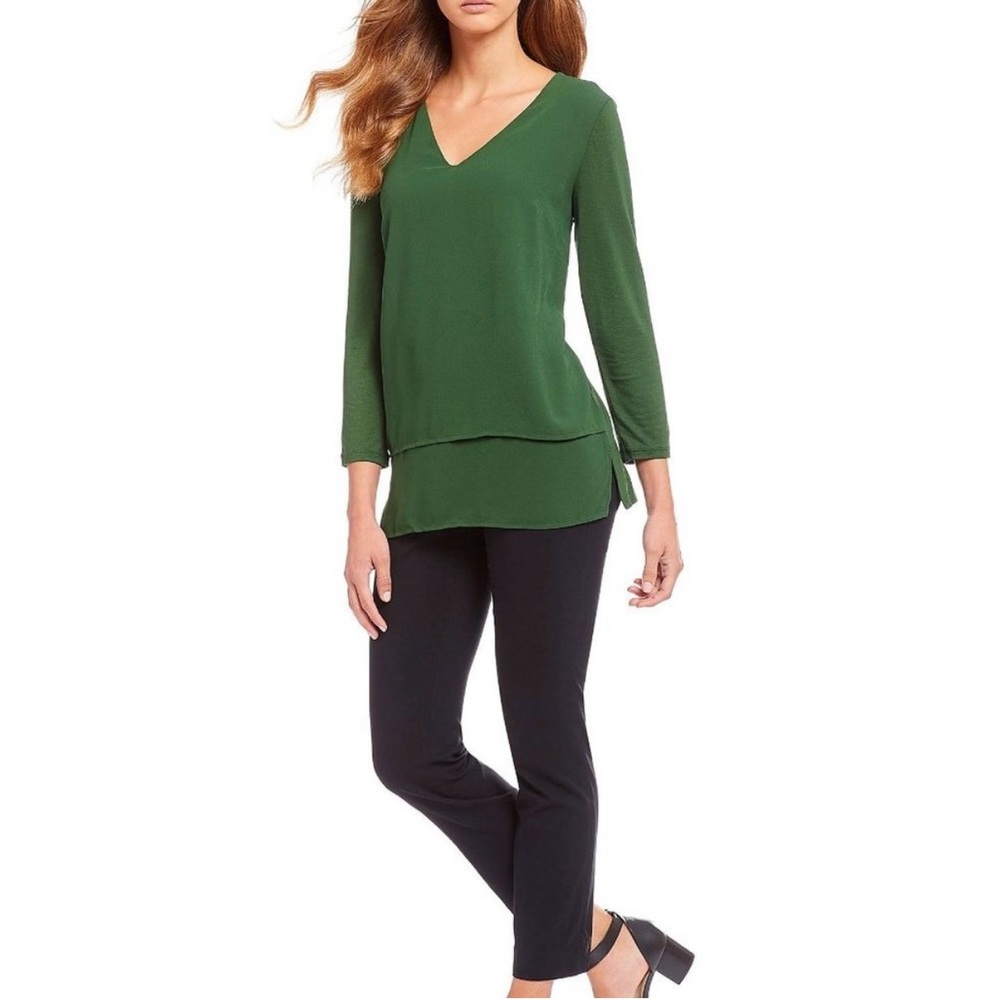 Michael Michael Kors Top Shirt Dark Green Layered 3/4 Sleeve Size XS